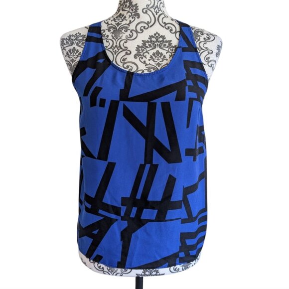 Sandro Paris Blouse Silk Sleeveless Black Blue Abstract Print Open Back Women 4 - Picture 2 of 15